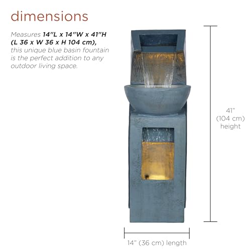 41H Outdoor Basin Waterfall Fountain with LED Lights for Garden Patio Yard - Gray