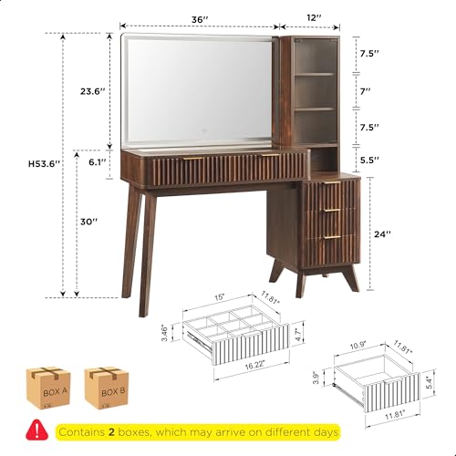 48-Inch Fluted Makeup Vanity Desk with Lighted Mirror and 5 Drawers