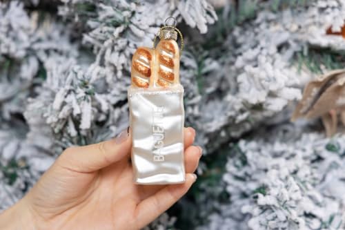 Set of 2 Hand-Blown Glass Baguette Christmas Ornaments