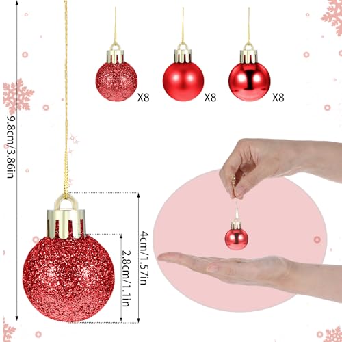 Grevosea Red Mini Christmas Balls Set - 24 Shatterproof Holiday Tree Ornaments