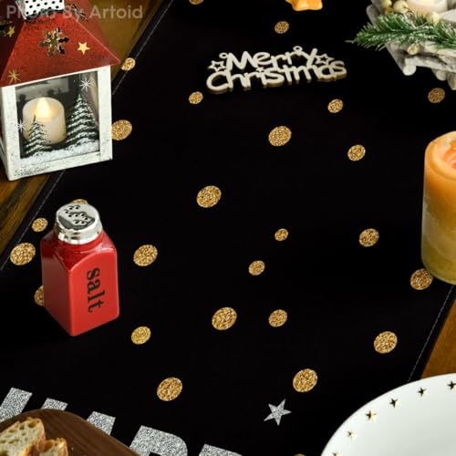 Artoid Mode Cheers Black and Gold Happy New Year Table Runner 13 x 72 Inch Holiday Decor