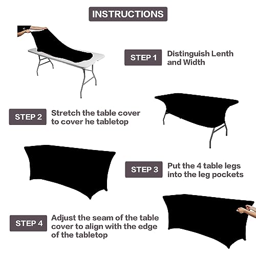 6ft Black Fitted Spandex Tablecloth - Rectangular Stretch Covers (2-Pack)