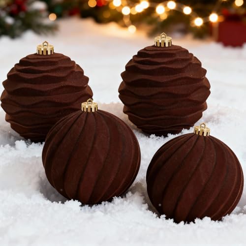 Artmag 2 Pack Brown 6-Inch Velvet Christmas Tree Ornaments, Flocked, Shatterproof Holiday Decor