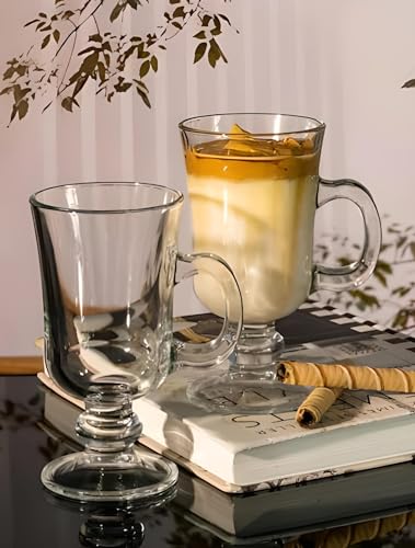 AVC HOME Irish Glass Coffee Mugs Set of 2, 7.5 oz Clear Latte Cups with Handle