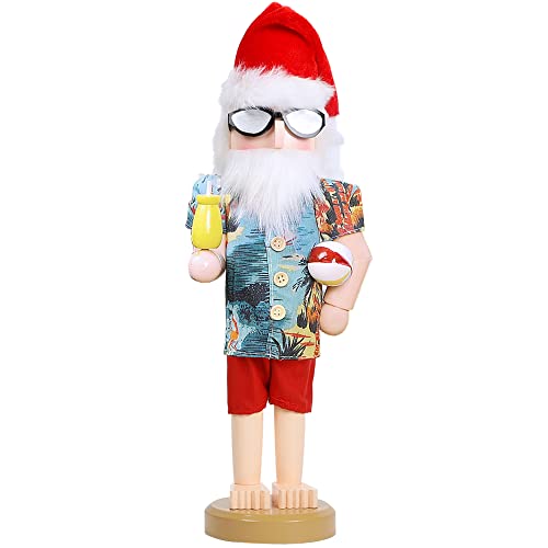 14-Inch Wooden Nutcracker Santa in Hawaii Beach Summer Vacation - Holiday Decor