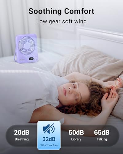 WHATOOK Small Portable Desk Fan, Rechargeable Quiet Mini Personal Fan