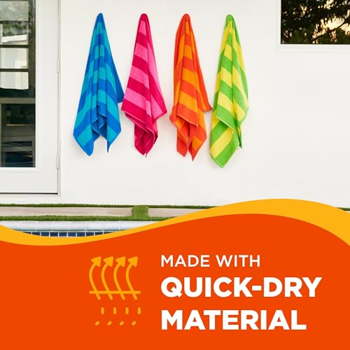 Ben Kaufman Striped Beach Towels | 29" x 58" Oversized Cotton Velour (4 Pack)