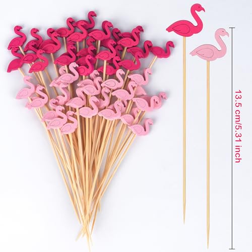 JtmyAota Flamingo Cocktail Picks - 100 Natural Bamboo Party Toothpicks