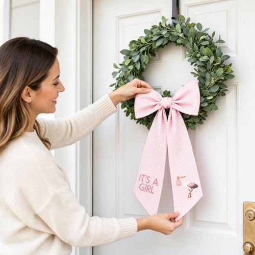 Pink Plaid Baby Shower Wreath Sash 72 x 4 Inch It's A Girl Garland Ribbon