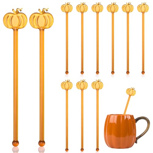 SiliFine Pumpkin Glass Drink Stirrers 12 pcs Fall Swizzle Sticks for Autumn Parties