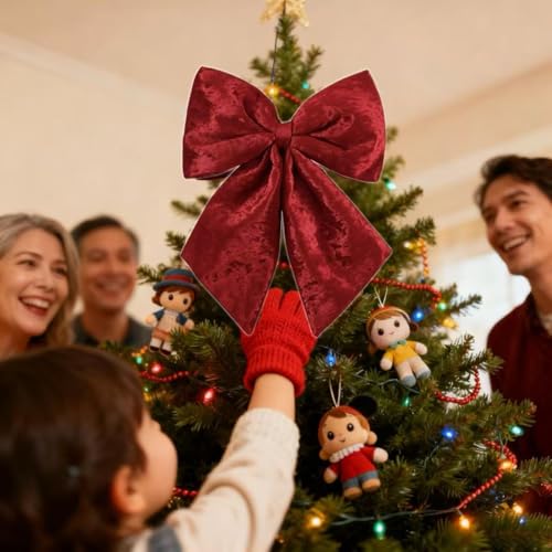 Wlflash Burgundy Large Plush Velvet Christmas Bow Set of 2 - 16-Inch Tree Topper & Decor