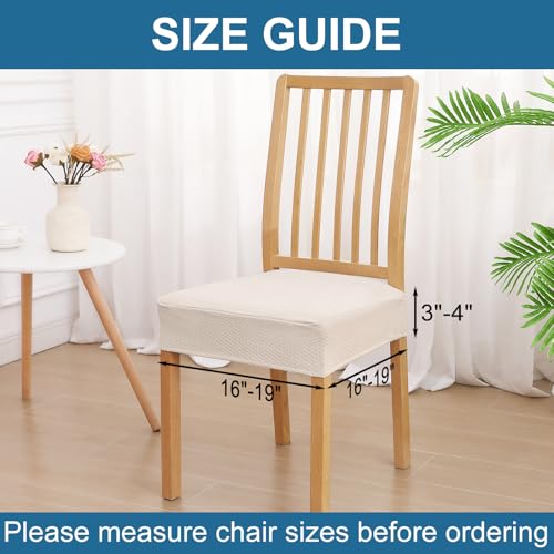 Waterproof Dining Chair Seat Covers - Stretch Jacquard, Set of 4 (Beige)
