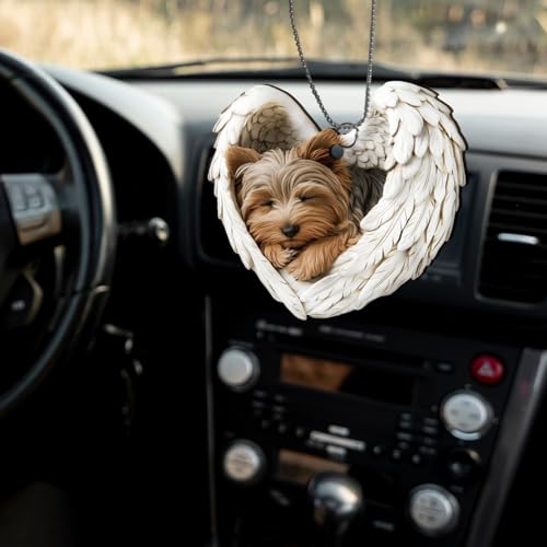 Wooden Dog Car Hanging Ornament Angel Wings Rearview Mirror Decor - Christmas Gift
