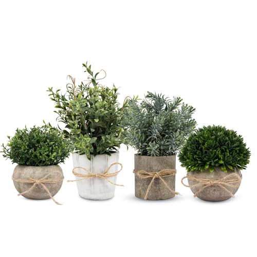 4-Pack Small Artificial Plants in White Pulp Pots - Farmhouse Decor