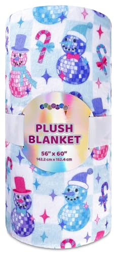 iscream Holiday Silkiest Plush Fleece Throw Blanket with Disco Snowmen - 56x60
