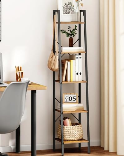 5-Tier Industrial Ladder Shelf, Freestanding Corner Storage Bookcase