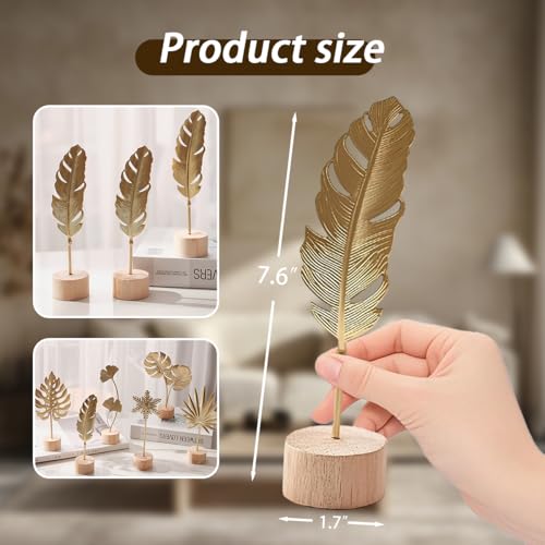 Gold Leaf Sculpture Table Decor, Modern Metal Botanical Shelf Statue