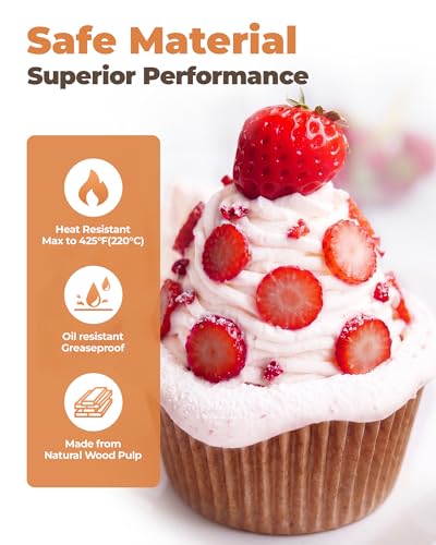 200 Pcs Non-Stick Cupcake Liners - Food-Grade Parchment Baking Cups