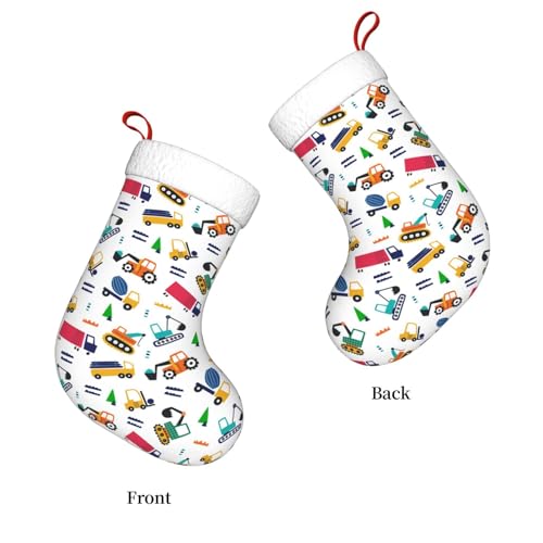 Personalized Christmas Stockings with Cute Building Truck Design - 18 Inch Kids Holiday Gift