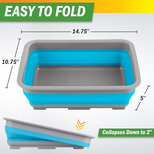 Collapsible Wash Basin Portable Dish Tub & Camping Sink - Blue, 7.27L