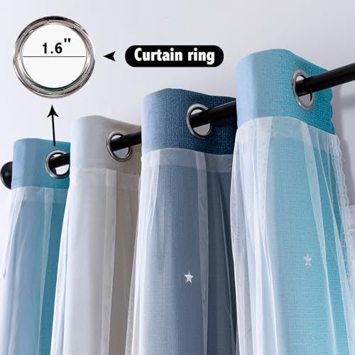 Star Cutout Blackout Curtains, Double Layer Lace Drapes 52x63 Inch