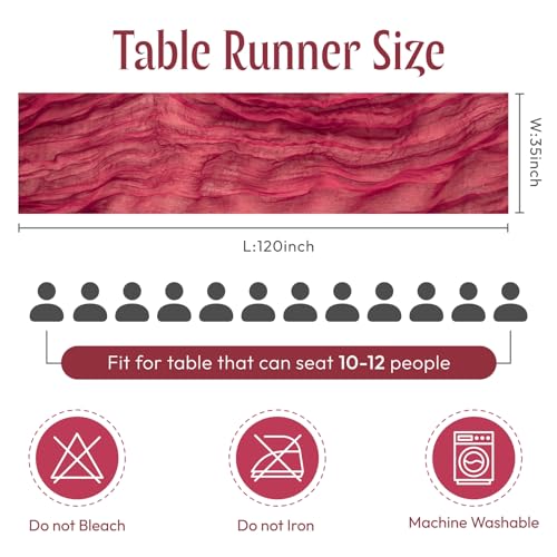 Sioloc Burgundy Red Cheesecloth Table Runner 10ft Fall Autumn Decor for Weddings & Parties