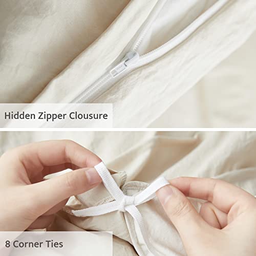 3-Piece Pleated Duvet Cover Set King - Soft Beige Microfiber Bedding