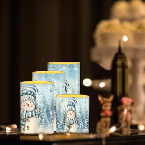 NETILGEN Blue Snowman Flameless Candles Set of 4 with Remote, 12 Colors, Timer