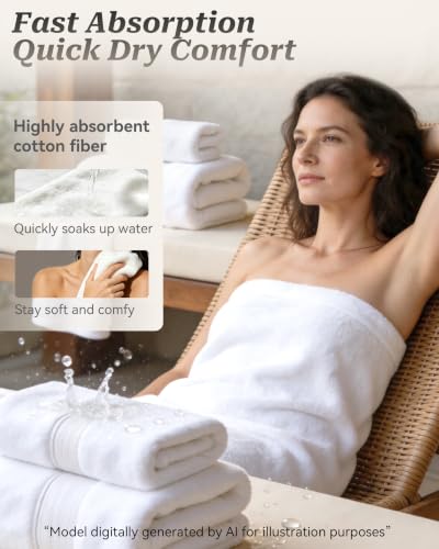 Luxury 100% Cotton Bath Towels Set, 600 GSM Ultra-Soft Absorbent Towel - 2 Pack