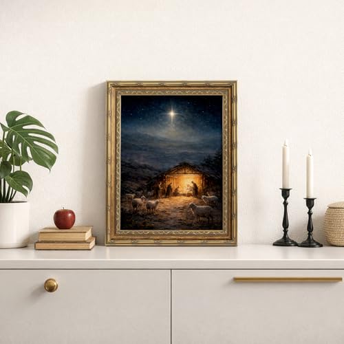 HUARCEY At Birth Brushed 16" L x 13" W Vintage Gold Framed Nativity Canvas Wall Art