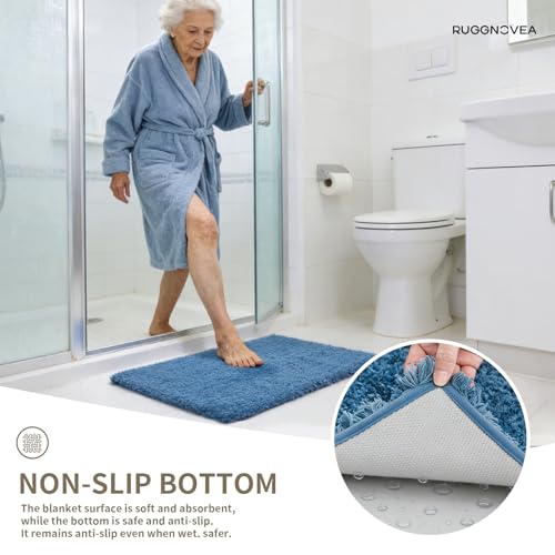 Ruggnovea Non-Slip Bathroom Rug - Ultra Soft Absorbent Microfiber Bath Mat 24x17 Blue