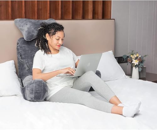 Reading Pillow with Detachable Neck Roll & Arm Support - Dark Grey