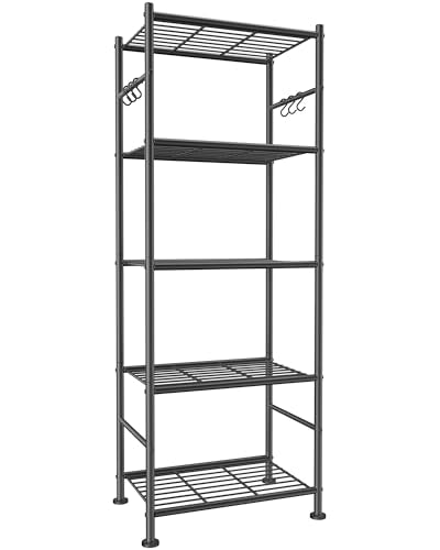 5-Tier Heavy-Duty Storage Shelf Organizer with Hooks and Leveling Feet