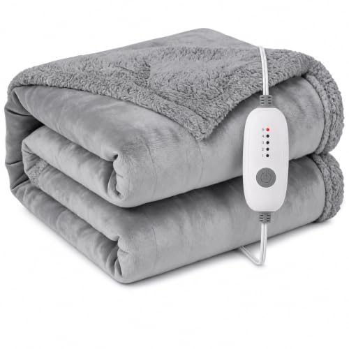 Electric Heated Blanket, Full Size 72"x84", Flannel & Sherpa
