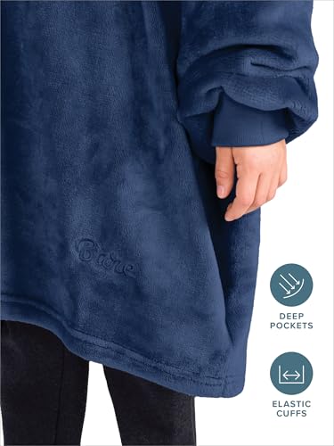 Bare Home Microplush Wearable Blanket for Kids with Side Pockets - Dark Blue