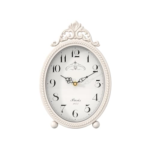 Vintage French Rustic Table Clock, Silent Quartz Mantel Desk Clock