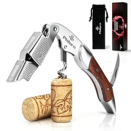 Philorn Rose Wine Opener Professional Manual Corkscrew with Foil Cutter & Rosewood Handle