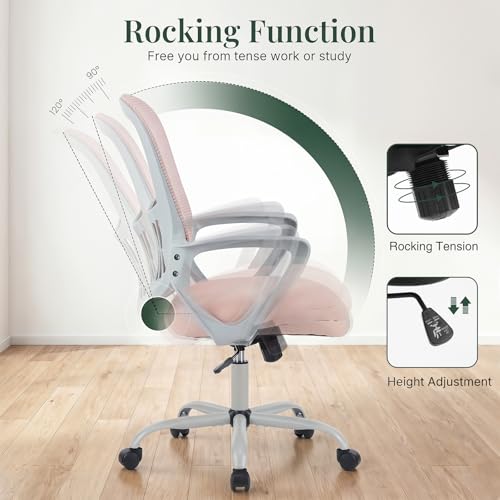 Ergonomic Mesh Office Chair with Lumbar Support and Adjustable Height - Pink
