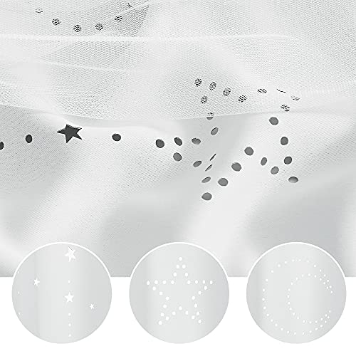 NICETOWN Moon & Star Cut-Out Blackout & Sheer Curtain Panels, 52x63, Greyish White, 2 Pack