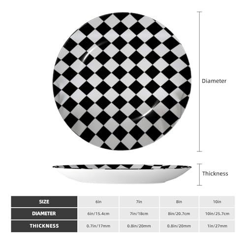 Checkered Bone China Decorative Plate with Stand, Modern Wall Art Decor