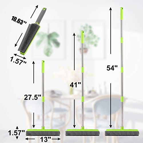 2-in-1 Rubber Broom with Squeegee & 57" Handle for Pet Hair Removal