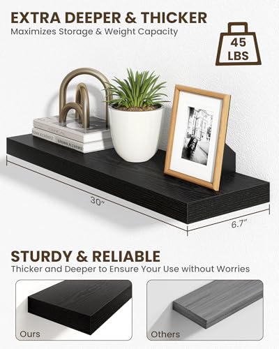 30-Inch Floating Wall Shelves, Set of 2 Rustic Wood Shelves for Home Decor