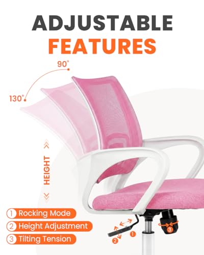 Ergonomic Mid-Back Mesh Office Chair with Lumbar Support, Pink