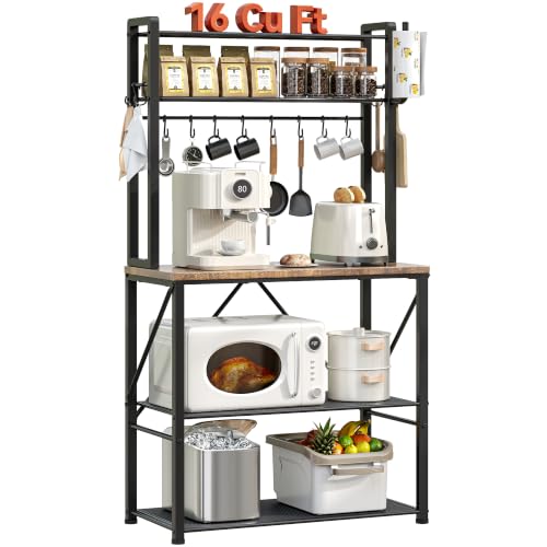 5-Tier Kitchen Bakers Rack & Microwave Stand Coffee Bar Station with 12 Hooks