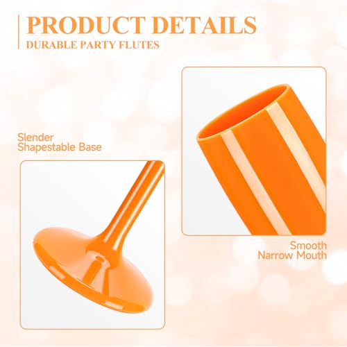 XUWAIDSGN Orange Reusable Acrylic Champagne Flutes 24 Pack Unbreakable Stemmed Glasses for Celebrations