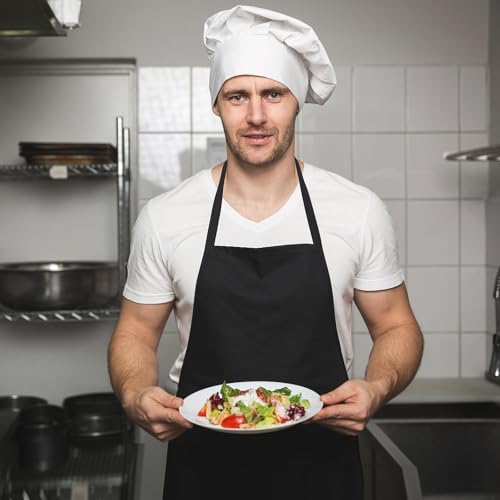 12-Pack Bib Aprons with 2 Pockets - Unisex Kitchen Chef Aprons, Black