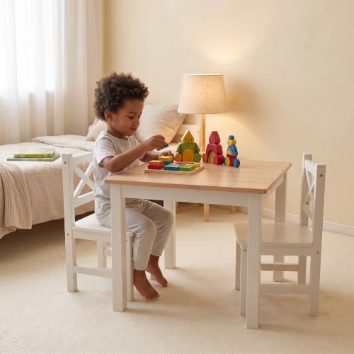 Serene White Kids Table & 2 Chairs Set - Petit Bateau, Ages 2-8