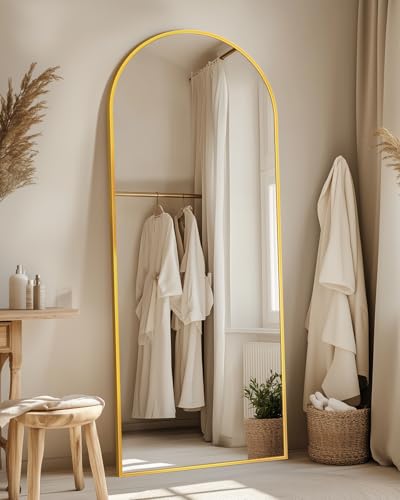 58" x 18" Arched Full Length Mirror, Gold Aluminum Floor Mirror