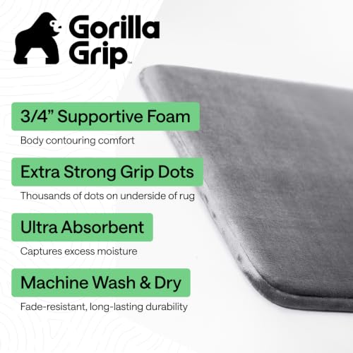GORILLA GRIP Memory Foam Bath Rug - 24x17 Graphite Gray Absorbent Velvet Mat