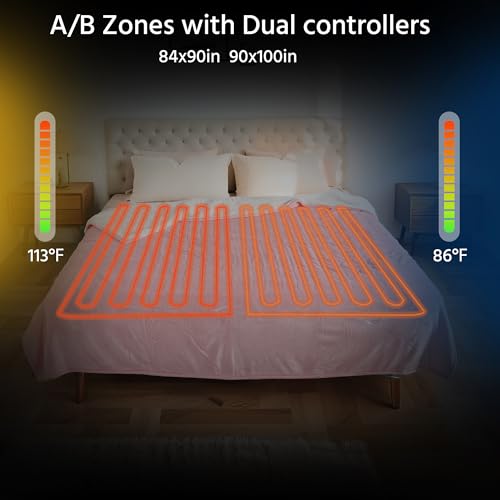 Electric Heated Blanket Queen Size - Soft Flannel, 10 Heat Settings, Dual Zone Control, Machine Washable, Light Pink